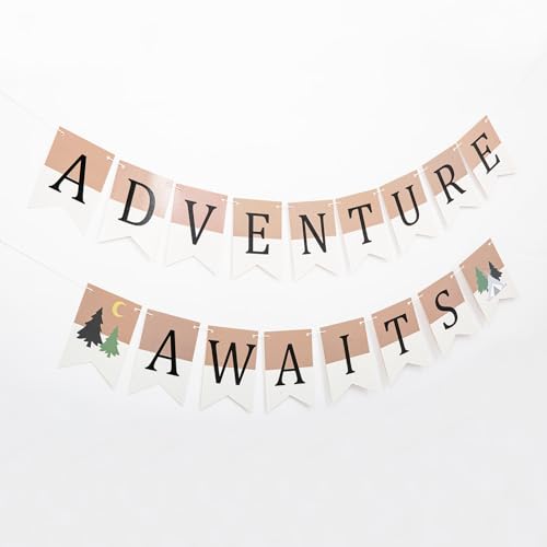 Adventure Awaits Banner - Rustic Camping Party Decor for Events