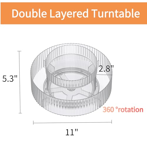 Vacane 2 Tier Plastic Lazy Susan Rotating Organizer - Medium, Clear Cabinet Turntable for Spice, Makeup, Kitchen & Bath
