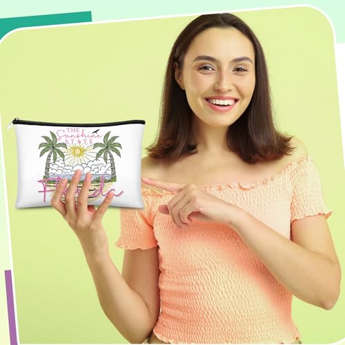 Florida Themed Canvas Makeup Bags - 12 Pack Zippered Cosmetic Pouches