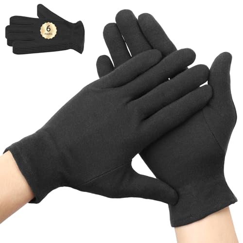 Segbeauty Medium Black Cotton Gloves for Women & Men, Olive 12 Pairs, Moisturizing Overnight Hand Spa