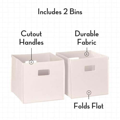 10-Inch Tall Cream Storage Bins - 2-Pack Fabric Cubes with Handles