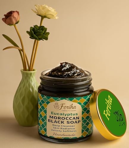Moroccan Black Soap with Eucalyptus - Exfoliating Body & Face Cleansing Paste, 7oz