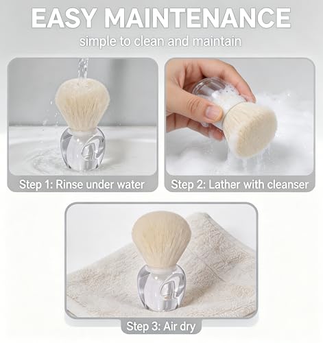 Clear 2-Pack Nail Dust Brush Set with Anti-Slip Ergonomic Transparent Base | Soft Kabuki Bristles for Manicure & Makeup