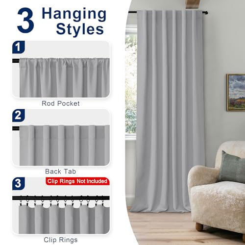 Thermal Insulated Blackout Curtains Set of 2 - Silver Grey, 52x45"