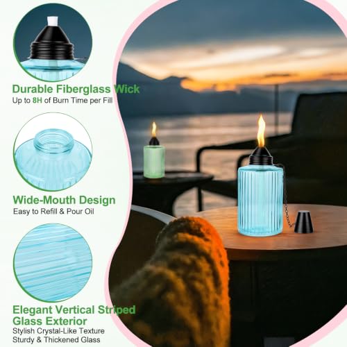 Nonley 4 Pack Citronella Glass Table Top Torches - 12oz Refillable Outdoor Lanterns for Patio & Garden Decor