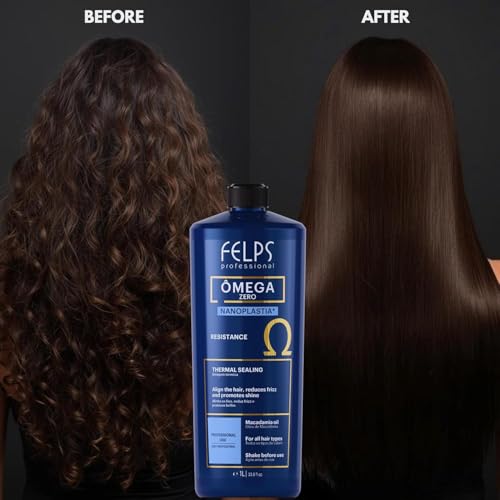 Felps Professional Omega - Thermal Sealing and Zero Unique Nanoplasty - Straightening & Smoothing Hair Treatment - Brazilian Keratin Blowout - Formaldehyde Free 1L/33.81oz