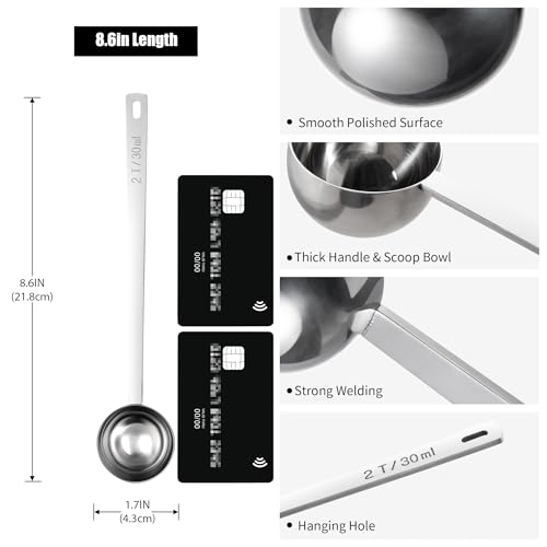 Doosu 6.9in Long Handle Coffee Scoop - Stainless Steel Measuring Spoon