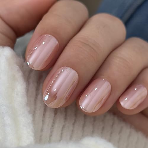 CurvLife Short Oval Press On Nails - Champagne Pearl, 32PCS
