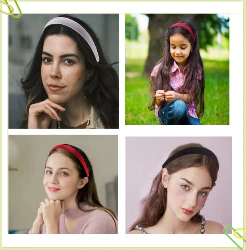 YVPSI Satin Headbands 3 Pack - Black White Wine Red, 2cm Wide Non-Slip Comfortable