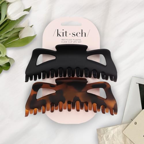 Kitsch Jumbo Claw Clips for Thick Hair - 2pcs Black & Tort