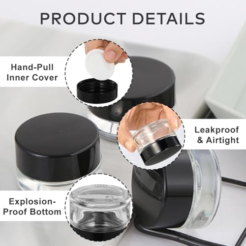 Refillable Glass Cosmetic Sample Jar Set - 3PCS 5ML Black Cap Travel Containers