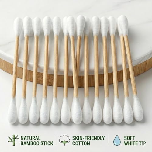1050pcs CGR Organic cotton Swabs, 100% Cotton Double-Tipped, Bamboo Sticks(compostable), Travel Pack(3 Pack of 350 Swabs Total)