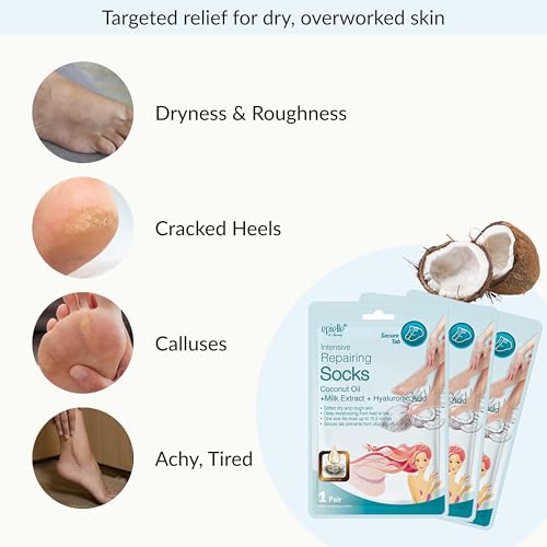 Epielle Intensive Repairing Foot Masks - 6 Pairs, Coconut Oil & Milk Extract