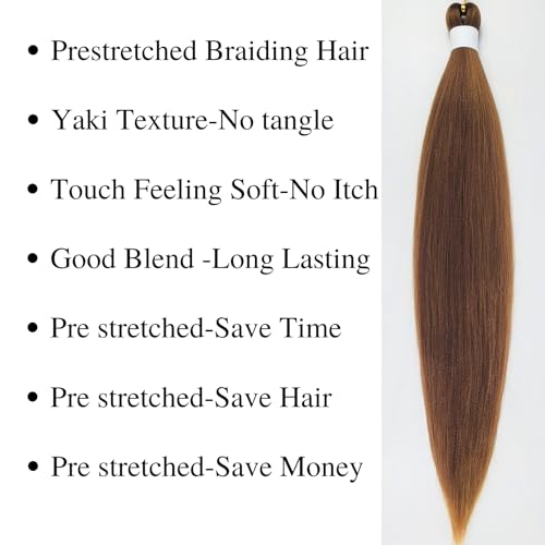 26 Inch Brown Pre-Stretched Braiding Hair - Hypoallergenic Synthetic