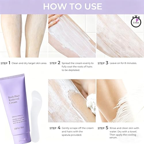 Snatched Hair Removal Cream for Older Women, Painless Depilatory Cream for Sensitive Skin, Gentle Body Hair Remover for Arms, Legs, Underarms, Bikini Area, Non-Irritating Smooth (3.38 Fl Oz)