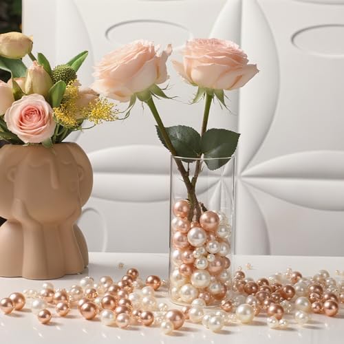 150 Pcs No Hole Pearl Beads - White & Rose Gold Vase Fillers