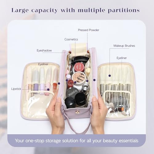 Large Travel Makeup Bag - Waterproof Cosmetic Organizer - Purple