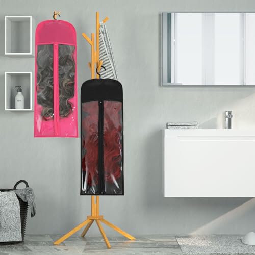 AIFIHIYI 31.5 Inch Extra Long Pink Wig Storage Bags Set of 3 with Hangers