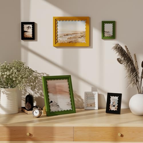 4x6 Yellow Wooden Picture Frame with Real Glass and Wavy Mat