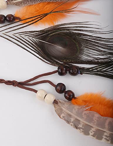 Boho Feather Headband with Colorful Peacock Tassels for Women
