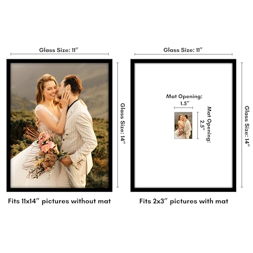 Americanflat 11x14 Slim Black Picture Frame with Mat - Shatter-Resistant Glass