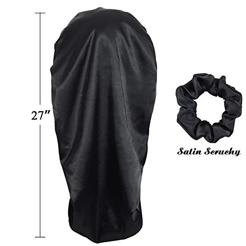 Awefeel X-Large Satin Bonnet for Long Hair - Black Jumbo Sleep Cap