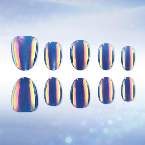 Aurora Blue Metallic Press-On Nails - Short Almond 24pcs