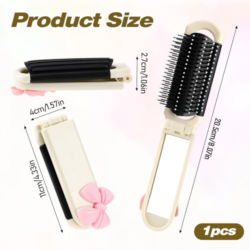 Folding Travel Hair Brush with Removable Mirror - Cream