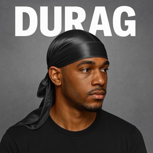 DURALA 3PCS Satin Durags with Double Sided Brush for Men Waves - Blue, White, Black