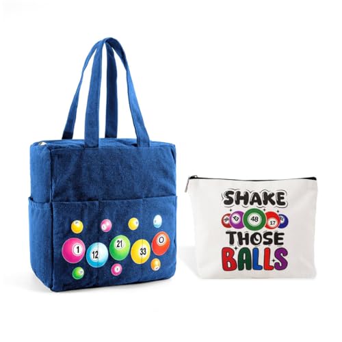 Bingo Bag with Pockets and Zipper - Blue Polyester Tote for Daubers & Accessories