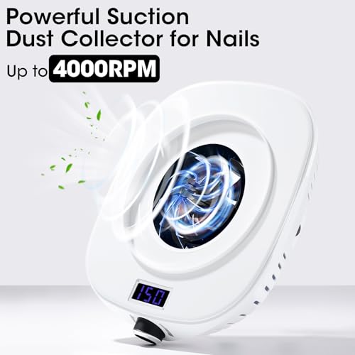 Gellen Nail Dust Collector with LED Display, 4000RPM Suction Fan for Salon & Home Use