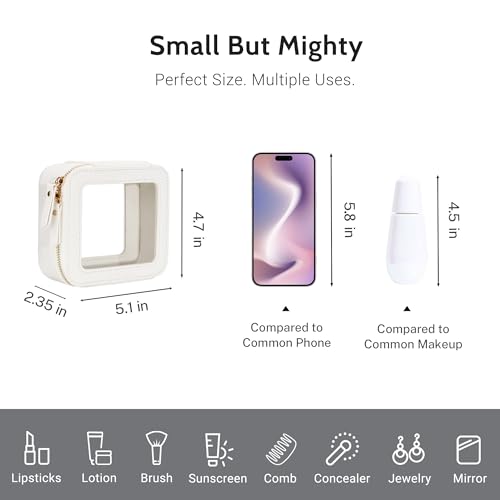 Aveniee Mini Clear Makeup Bag - TSA Approved Travel Pouch, Off-White