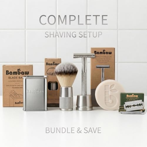 Bambaw - Shaving Brush Vegan | Silver | Ingrown Hair and Razor Bumps Treatment| Durable Shaving Brush Metal Handle| Shaving Brushes for Men and Women | Waste Free Synthetic Hair Brush
