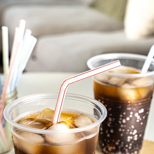 Amazon Basics 100 Count Disposable Striped Flex Straws - Assorted Colors, 7.5" Long