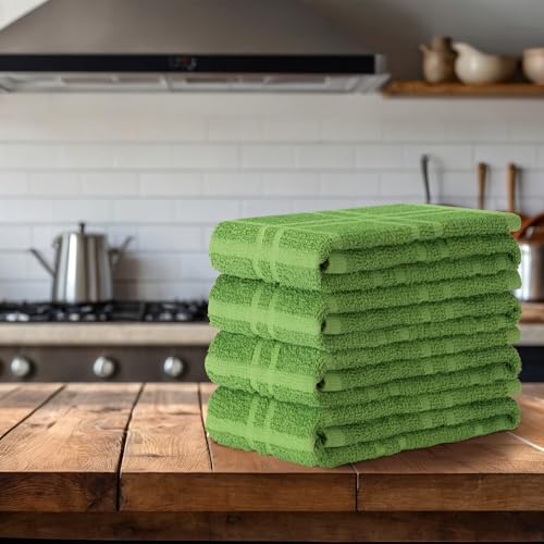 Large 100% Cotton Kitchen Towels - Absorbent Plaid Rags, 15x25 inches, Green