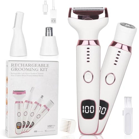 Electric Razors LED Display for Women Men, 2026 Wet/Dry Lady Electric Shaver,4 in 1 Hair Remover with IPX7 Waterproof,Smooth & Silky Portable Bikini Electric Grooming Set