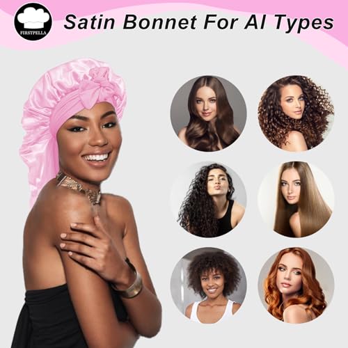 Silk Satin Hair Bonnet for Sleeping with Scrunchies - Pink