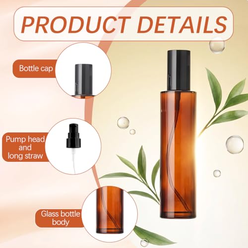 120ml Amber Glass Travel Bottles with Black Pump Dispenser - Leakproof & Reusable