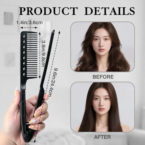 Ceemiaa Hair Straightening Comb 2-Pack — Heat-Safe, Tangle-Free V-Style Tool for Flat Irons & Wands