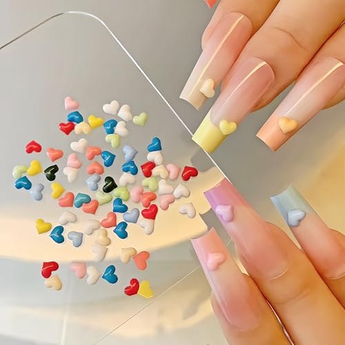 300Pcs 3D Heart Nail Charms - Colorful Rhinestone Nail Art Accessories