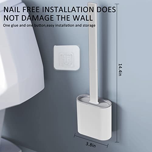 Wall Mounted Toilet Brush with Holder - Flexible Rim Cleaner