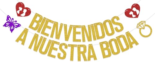 Gold Glitter Spanish Wedding Banner - Bienvenidos A Nuestra Boda Decoration