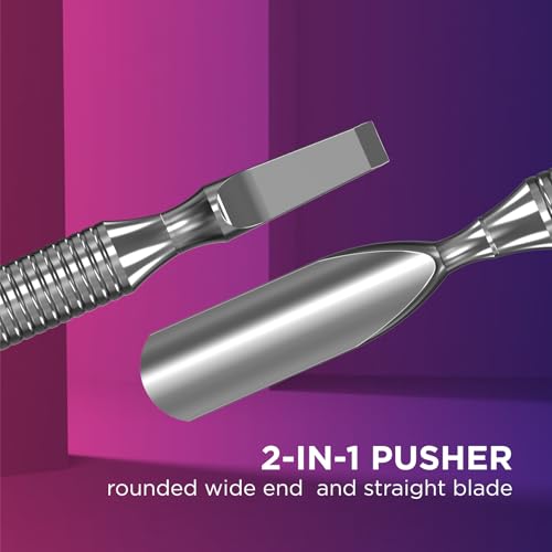 Staleks Pro Manicure Pusher Expert 30 Type 5 – Rounded Wide Pusher & Straight Blade, Stainless Steel