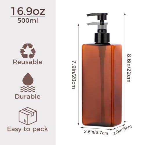 Suream Amber Shampoo & Conditioner Dispenser Set - 3pcs, 16.9oz with Labels