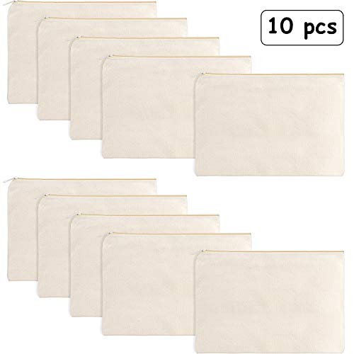 10 Pack Medium Blank Canvas Cosmetic Bags - Beige DIY Zipper Pouches