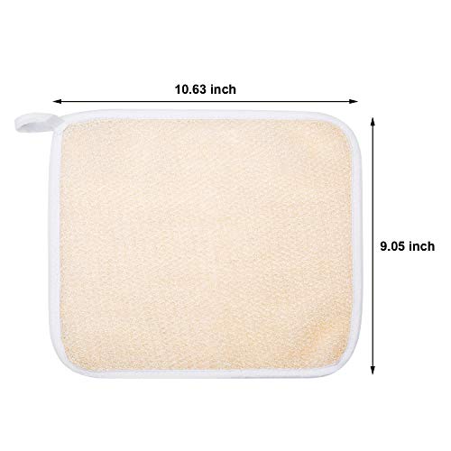 Tatuo 5 Pcs Exfoliating Face and Body Wash Cloths Towel Weave Bath Exfoliating Scrub Massage Bath Cloth for Women and Men, 10.23 x 8.66 Inch(Beige Edge)