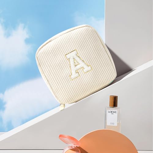 LETGO Personalized Initial Monogram Makeup Bag for Women - Beige, Letter A