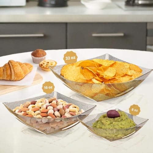 R-kay 6 Pack Gold Glitter Plastic Serving Bowls - 32 Oz Heavy Duty for Parties