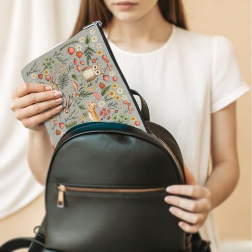 Forest Friends Makeup Bag - Aesthetic Cotton Cosmetic Pouch