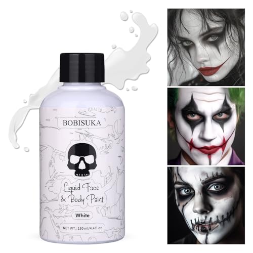 BOBISUKA White Liquid Face & Body Paint 130ml Halloween SFX Makeup, Washable, Quick-Dry